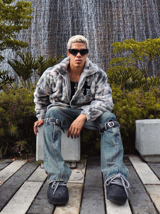 Jaqueta Heavy-Duty Faux Lambswool Tie-Dye Urban