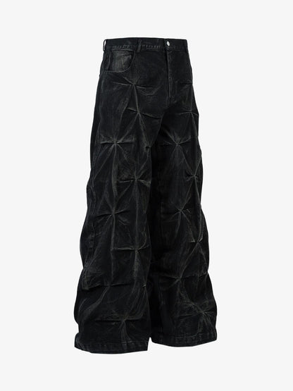 Calça Heavy Washed Distressed Pleated Baggy Jeans