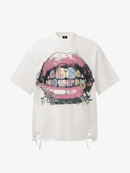 Retro Letter Lip Graphic T-Shirt