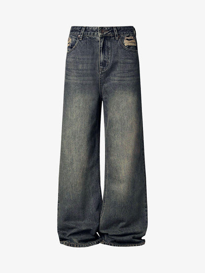 Washed Dirty-Dye Straight Jeans - 2352