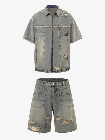 Distressed Ripped Denim Suit - 2460