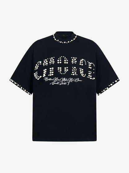 Camiseta Elegant Pearl-Embellished Oversized