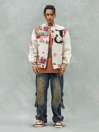 Jaqueta Owl Patch College Baseball Jersey