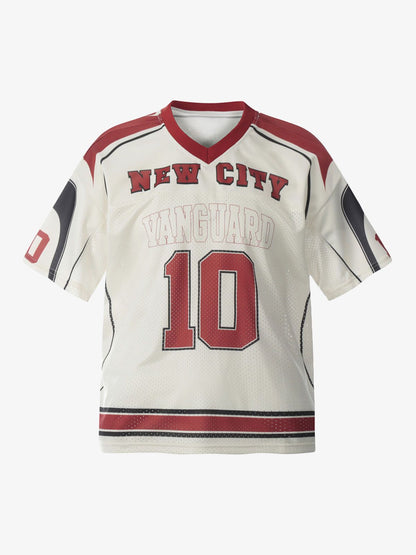 Patchwork Mesh letter Print Jersey T-Shirt