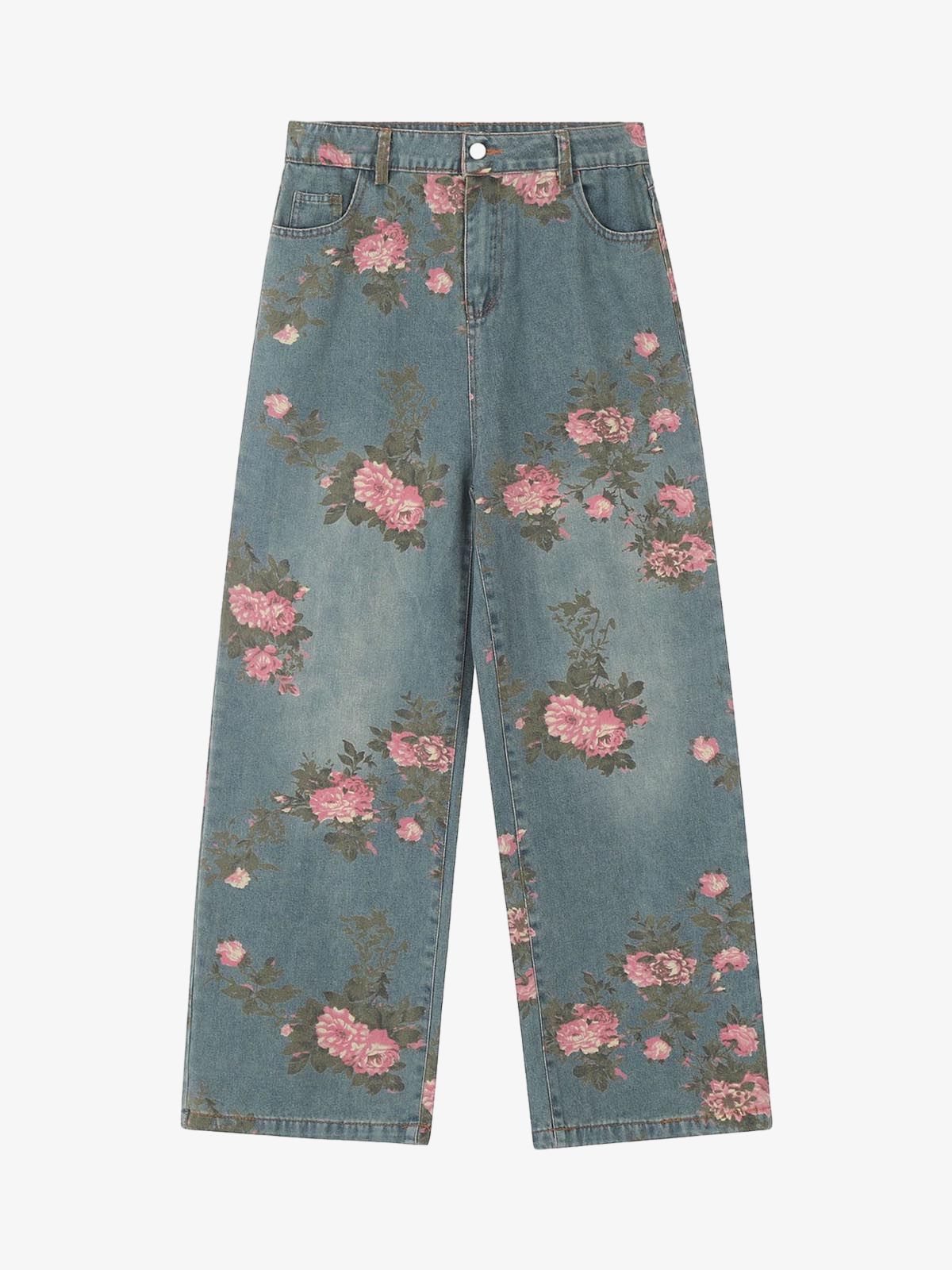 Calça Floral Rose Straight