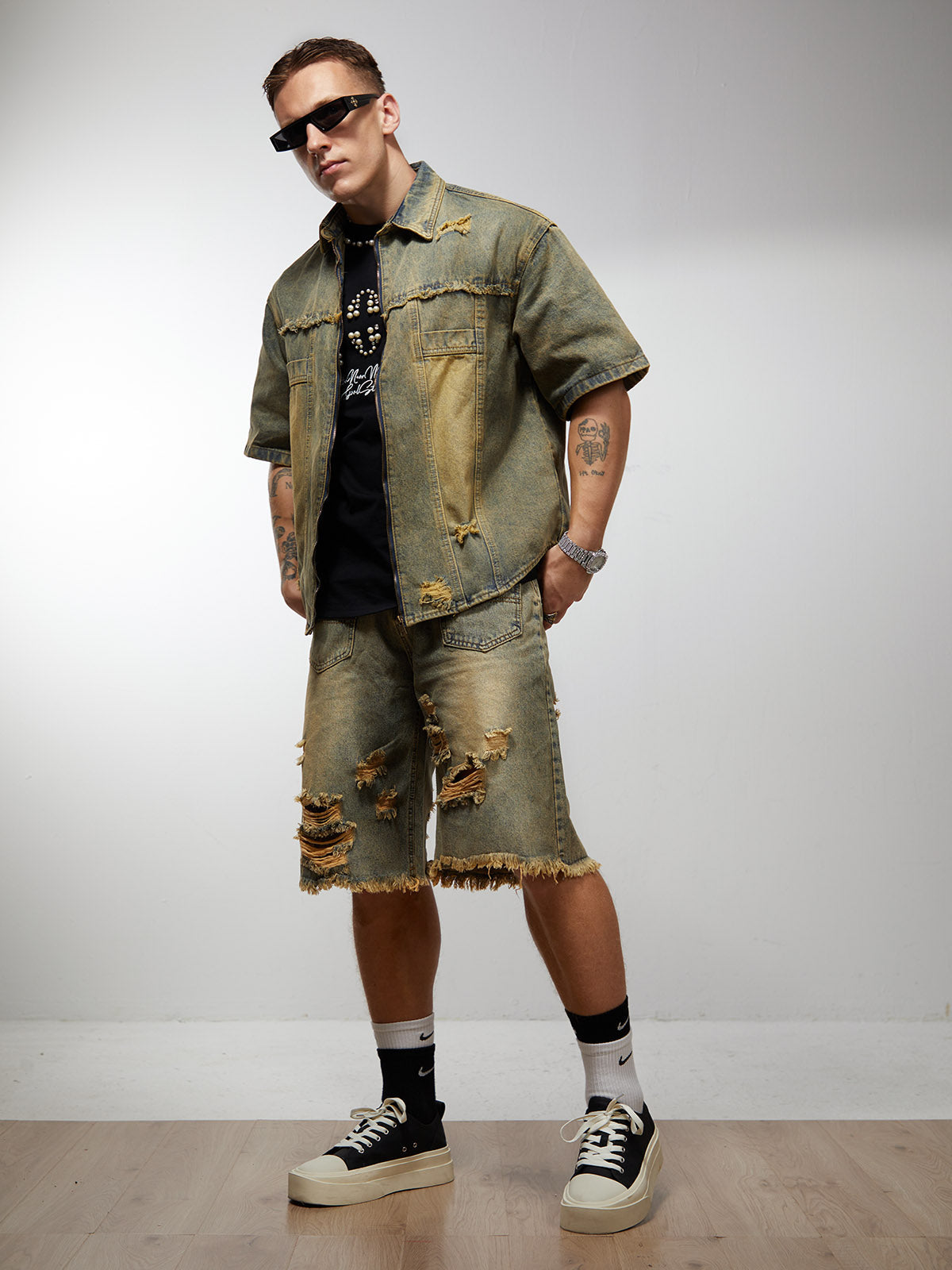 Distressed Ripped Denim Suit - 2460