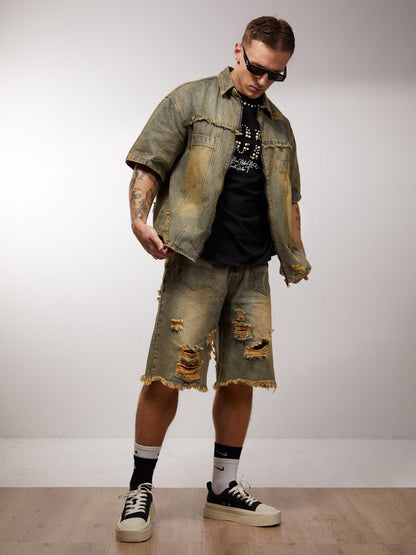 Distressed Ripped Denim Suit - 2460