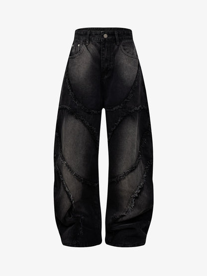 Calça Washed Distressed Raw Edge Barrel Jeans