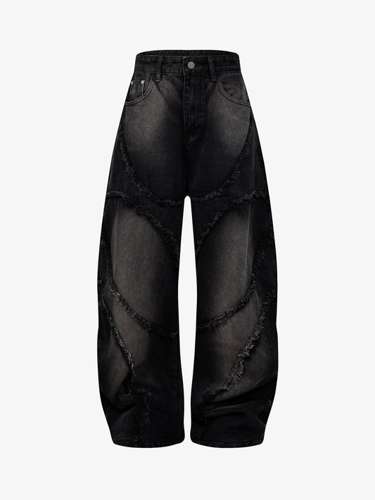 Calça Washed Distressed Raw Edge Barrel Jeans