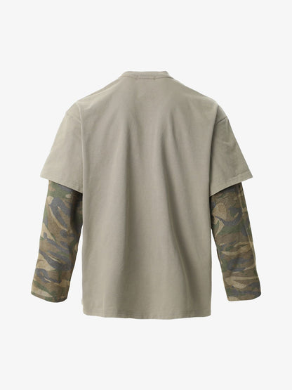 Distressed Camouflage Faux Two-Piece Graphic T-Shirt - 2420