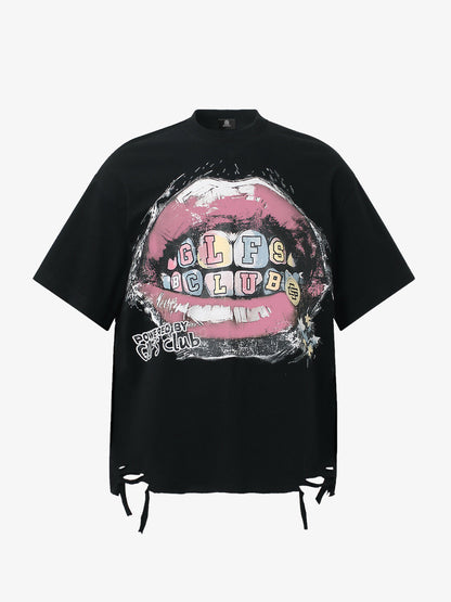 Retro Letter Lip Graphic T-Shirt