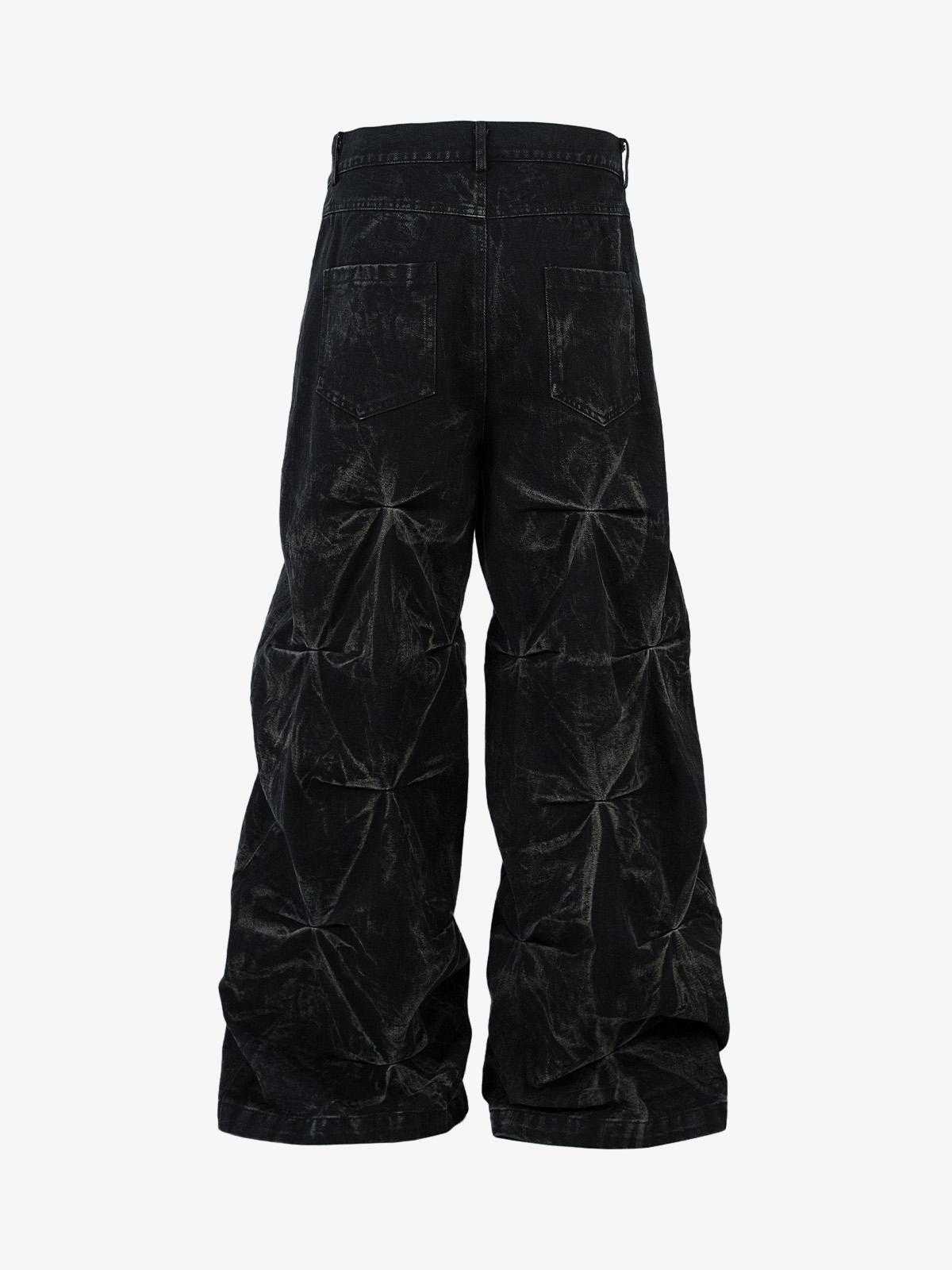 Calça Heavy Washed Distressed Pleated Baggy Jeans