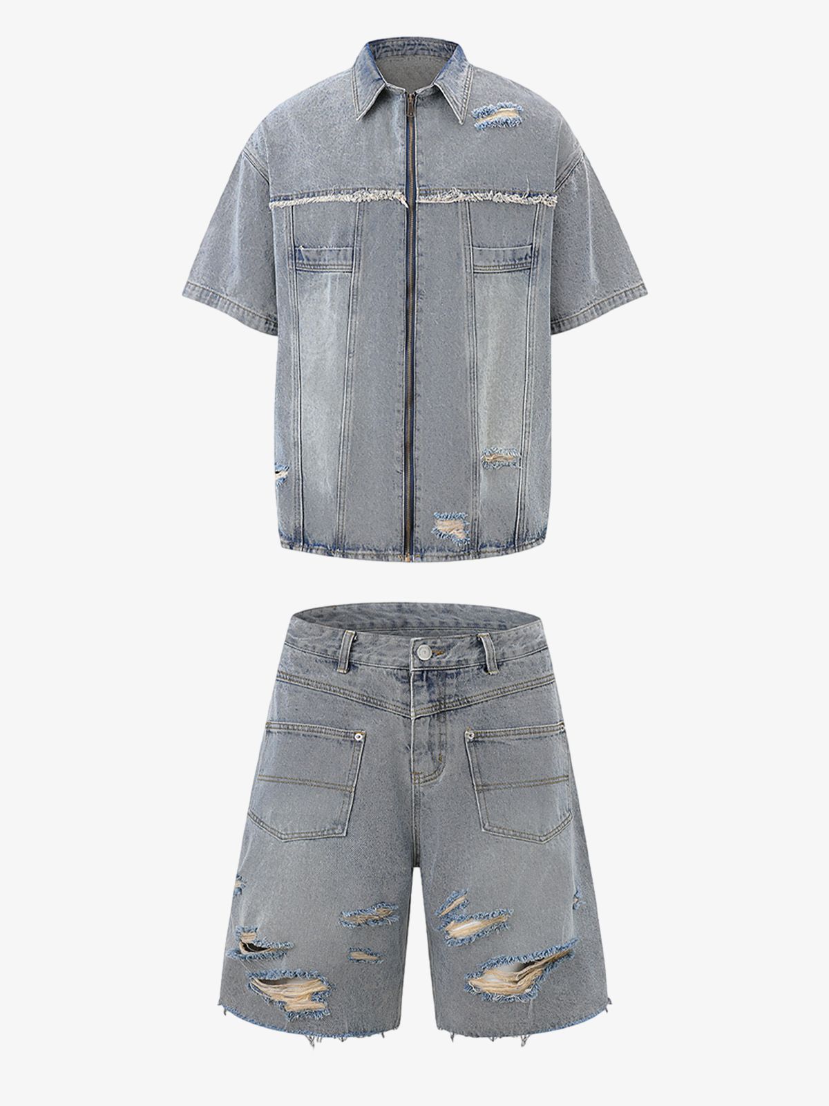 Distressed Ripped Denim Suit - 2460