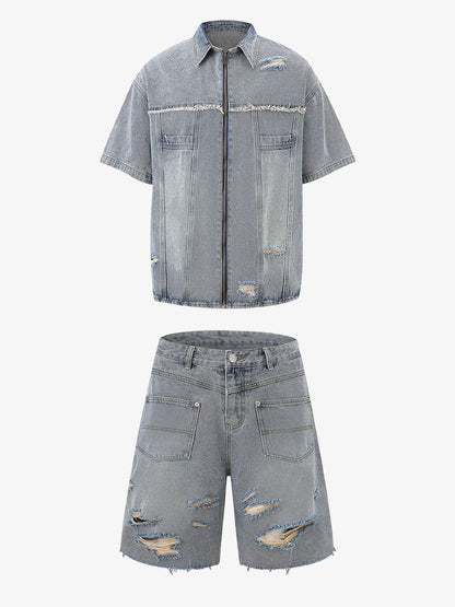 Distressed Ripped Denim Suit - 2460