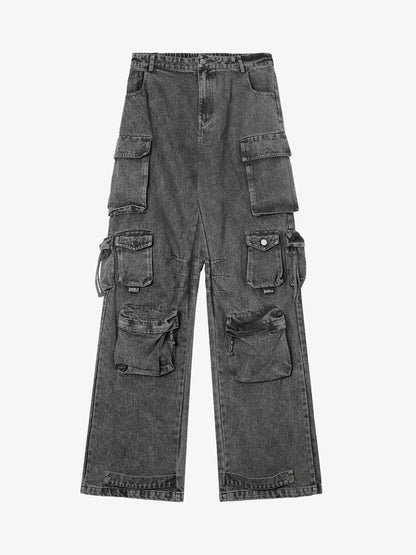 Calça Street Stitching Cargo Washed Jeans