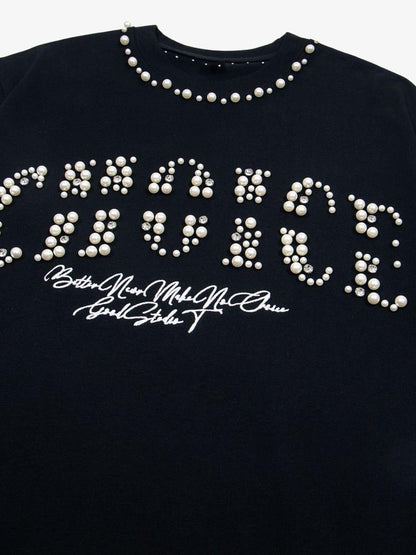 Camiseta Elegant Pearl-Embellished Oversized
