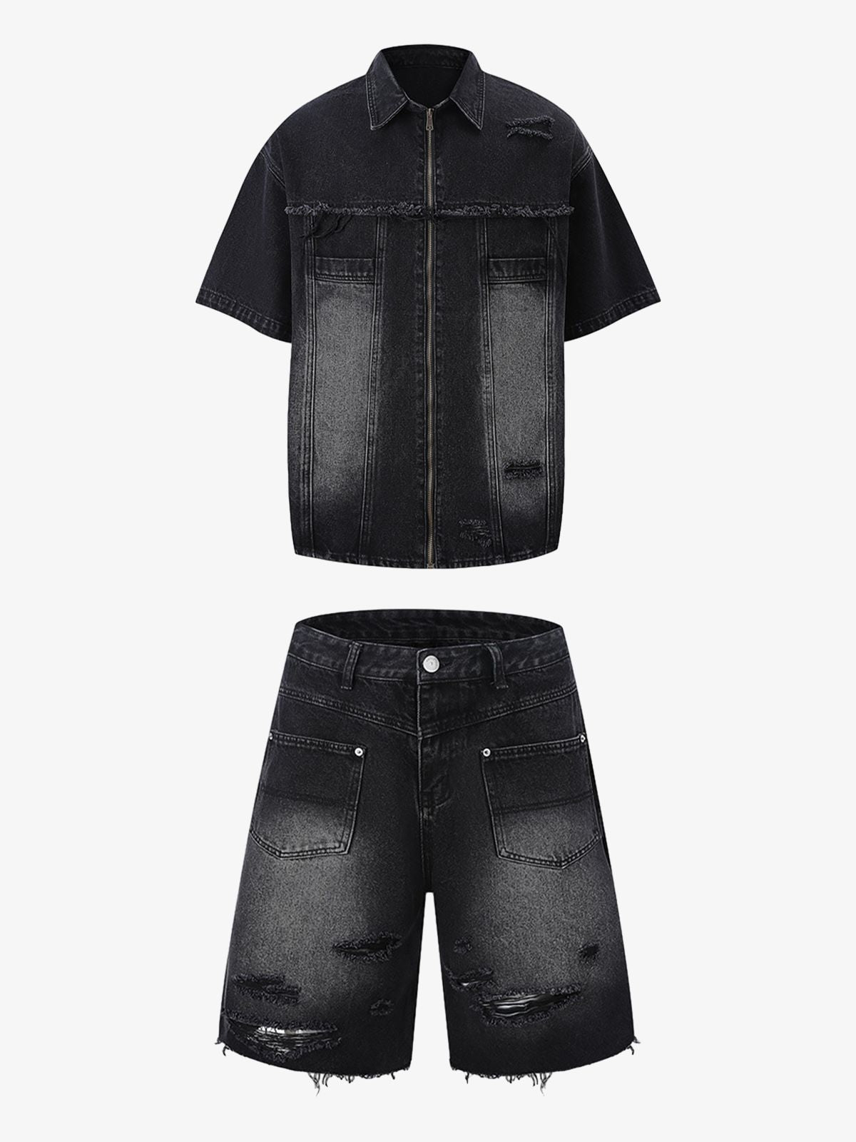 Distressed Ripped Denim Suit - 2460