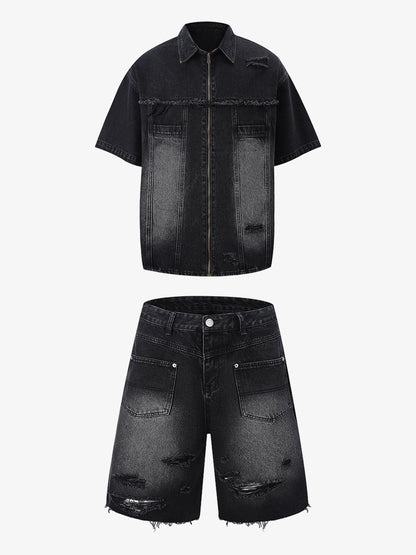 Distressed Ripped Denim Suit - 2460