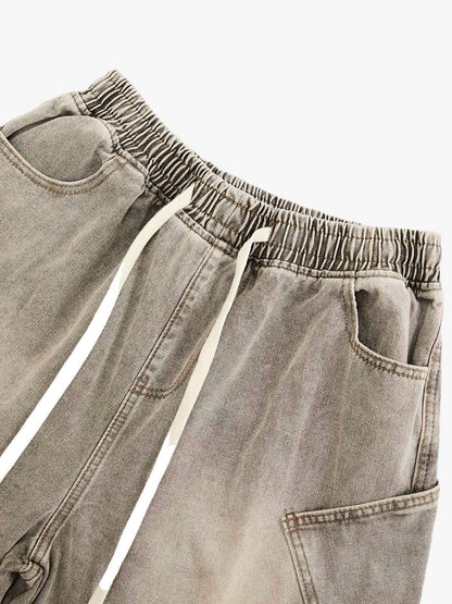 VINTAGE WASH DECONSTRUCTED DRAWSTRING DENIM SHORTS