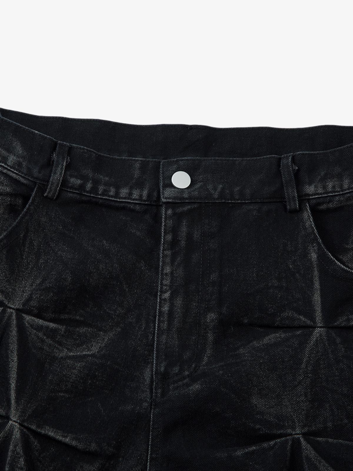 Calça Heavy Washed Distressed Pleated Baggy Jeans