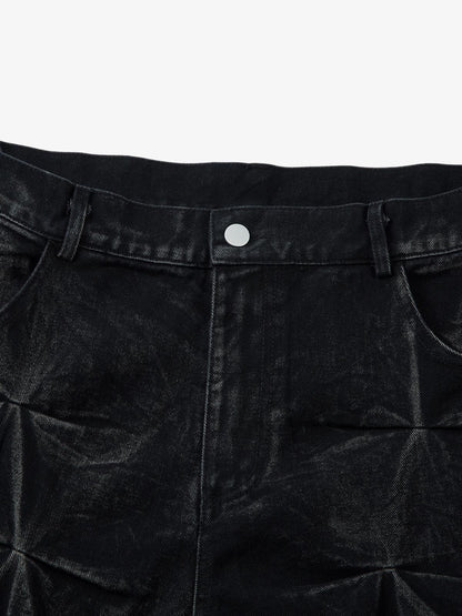 Calça Heavy Washed Distressed Pleated Baggy Jeans