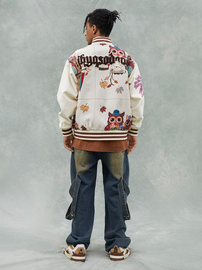 Jaqueta Owl Patch College Baseball Jersey