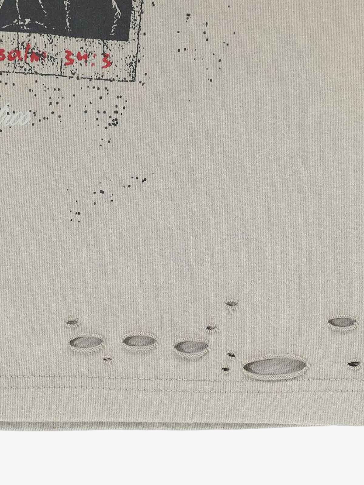 Distressed Camouflage Faux Two-Piece Graphic T-Shirt - 2420