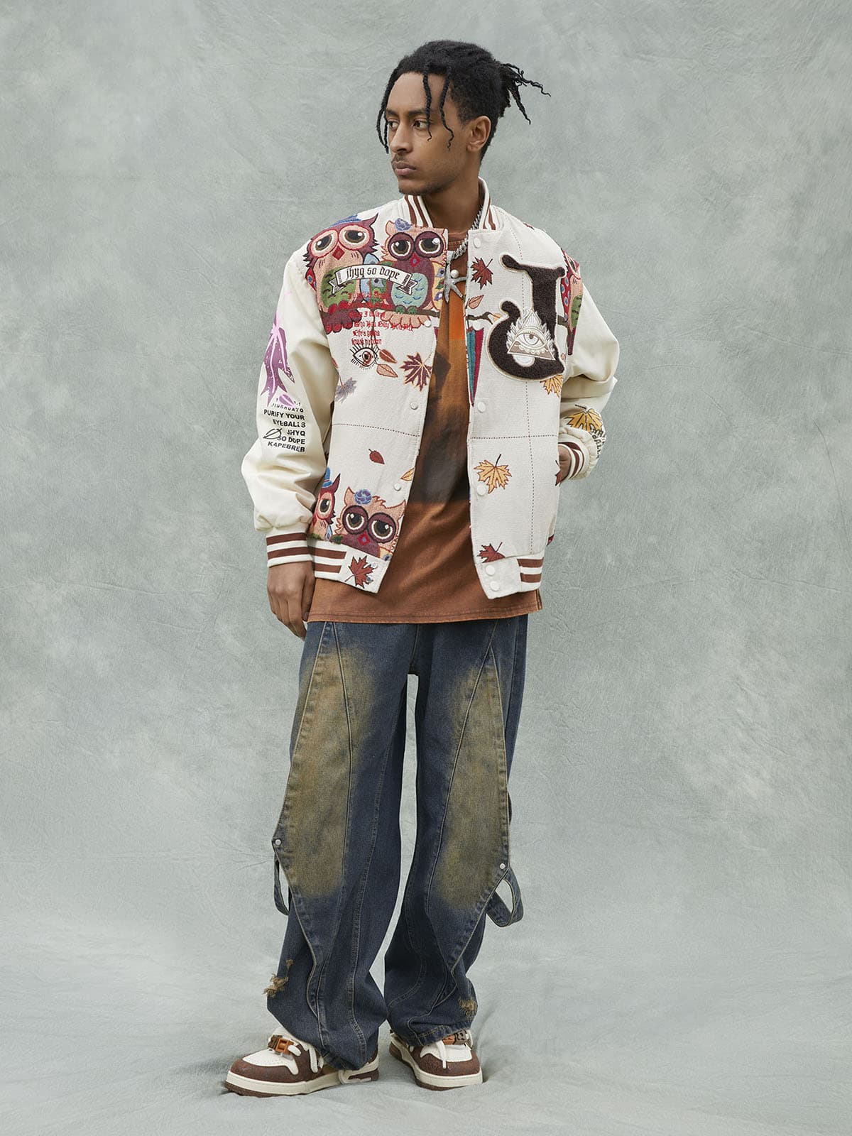 Jaqueta Owl Patch College Baseball Jersey