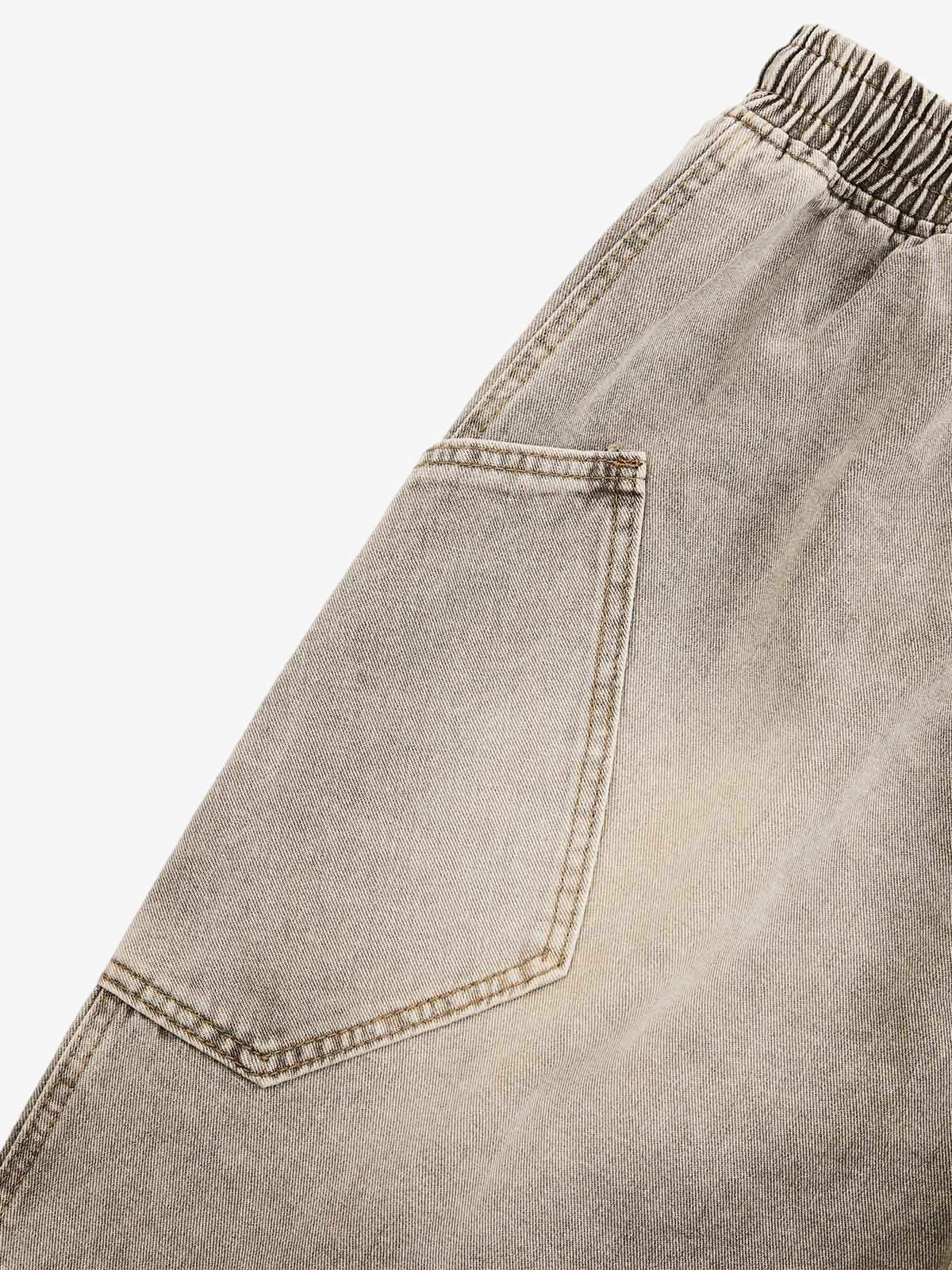 VINTAGE WASH DECONSTRUCTED DRAWSTRING DENIM SHORTS