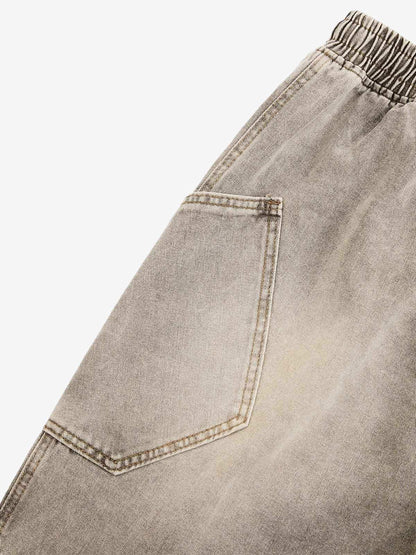 VINTAGE WASH DECONSTRUCTED DRAWSTRING DENIM SHORTS