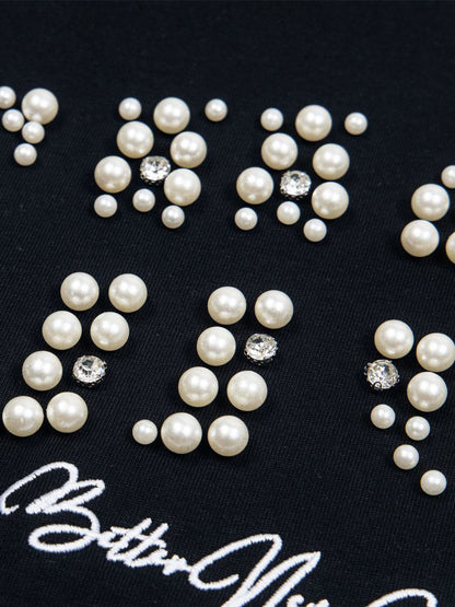 Camiseta Elegant Pearl-Embellished Oversized