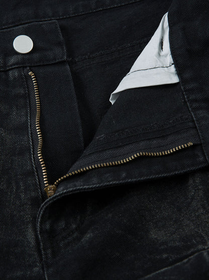 Calça Heavy Washed Distressed Pleated Baggy Jeans