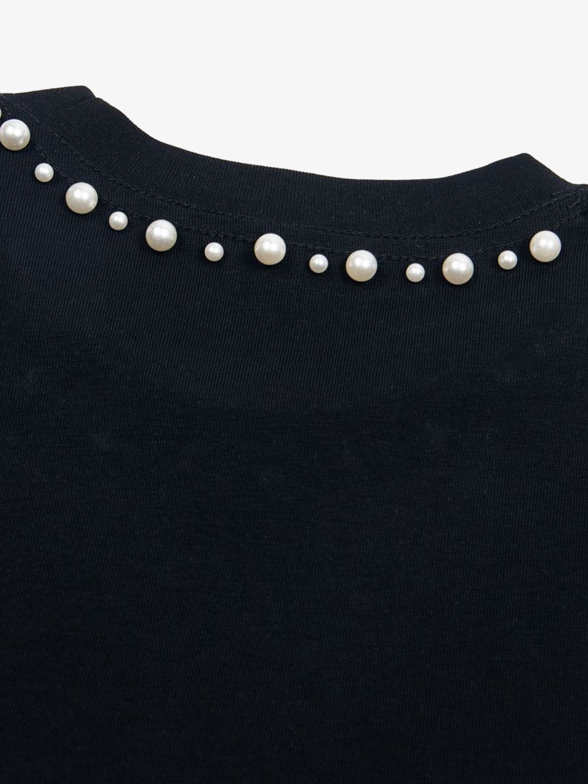 Camiseta Elegant Pearl-Embellished Oversized