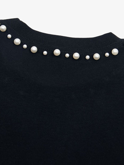 Camiseta Elegant Pearl-Embellished Oversized