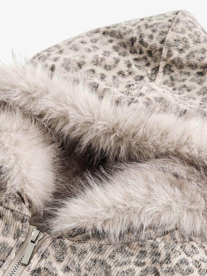 Cheetah Print Mink Fur Hooded Jacket - 2270