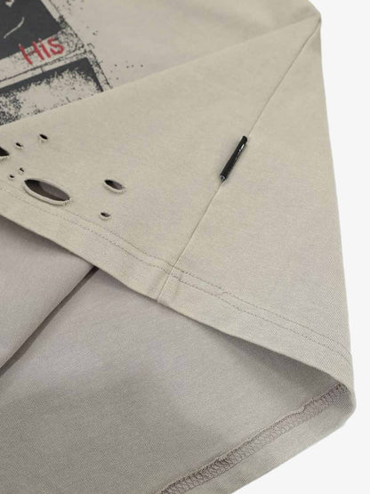 Distressed Camouflage Faux Two-Piece Graphic T-Shirt - 2420