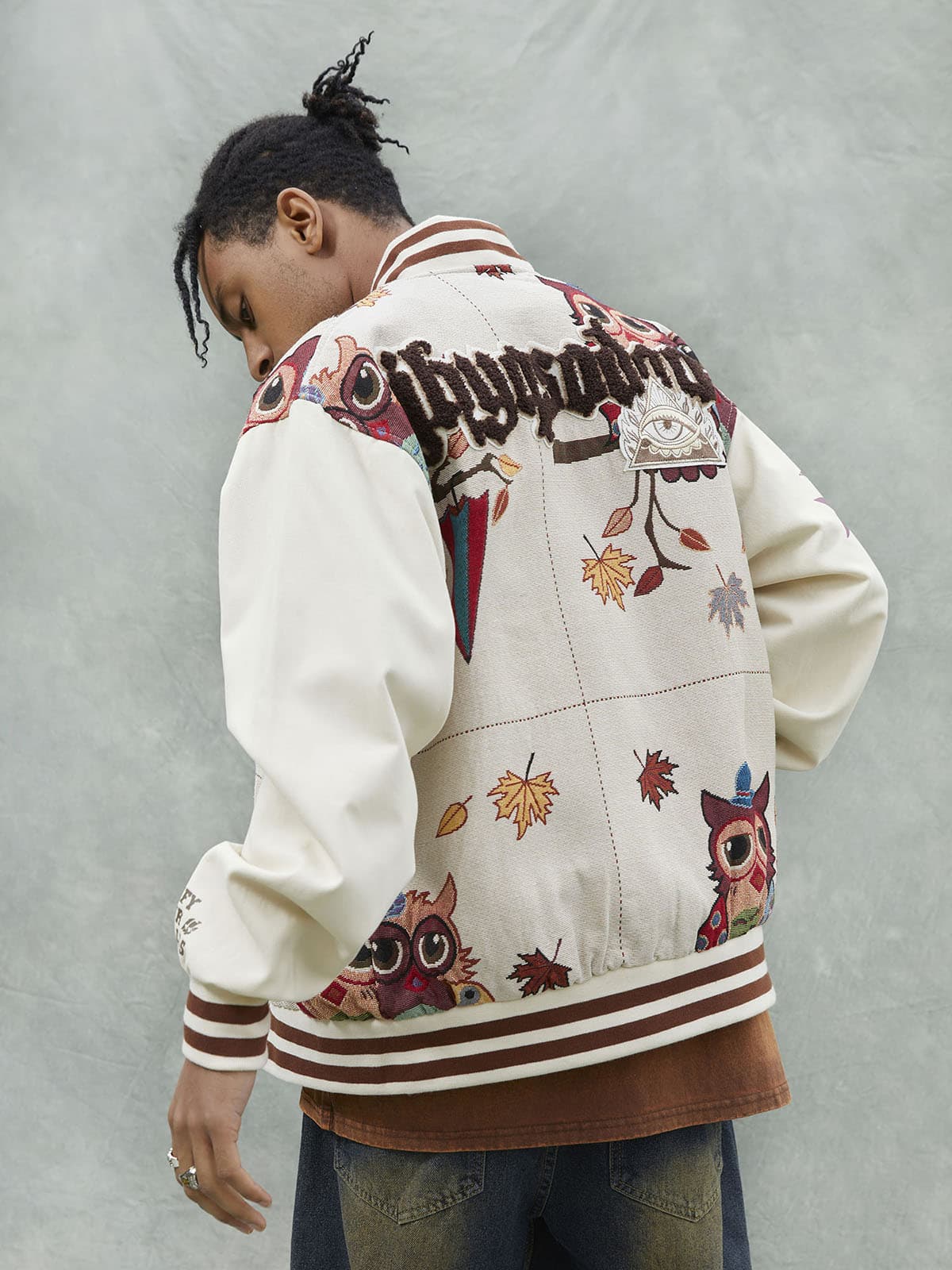 Jaqueta Owl Patch College Baseball Jersey