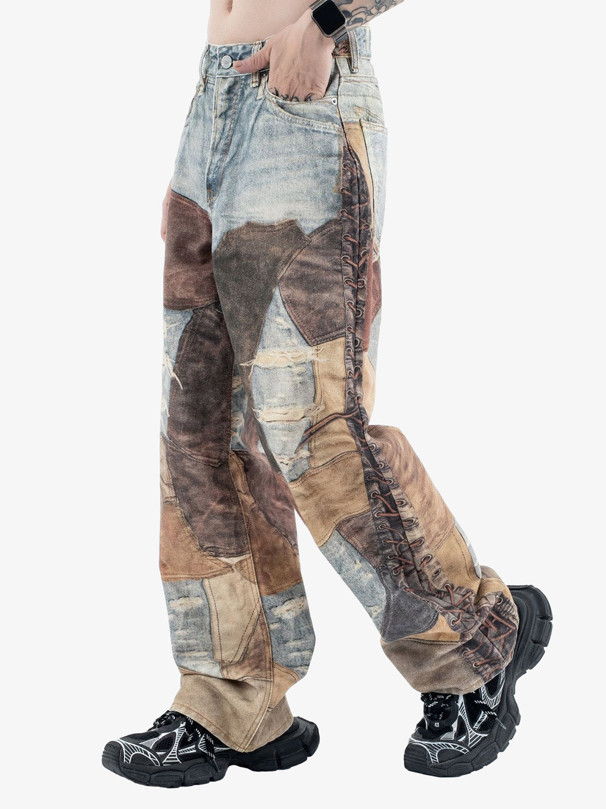 Thesupermade High Street Distressed Washed Printed Jeans - 2246